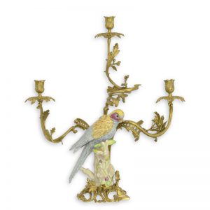 Papegaai - Kandelaar - porselein en brons - h62 cm