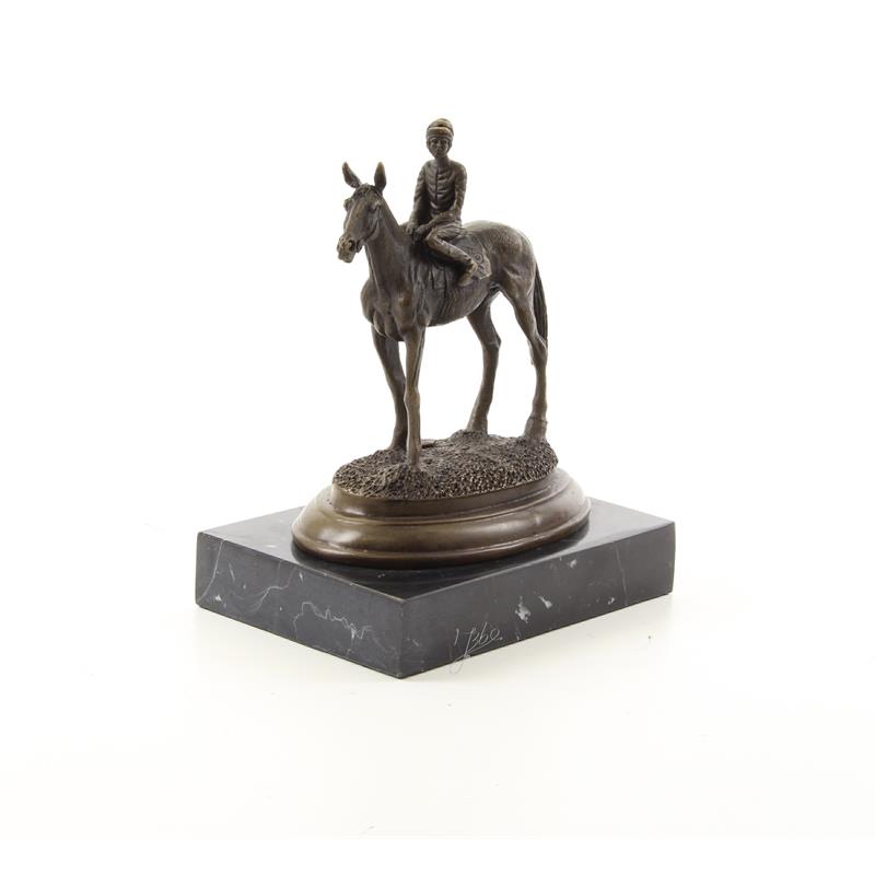 Paardrijden - Beeld - Bronzen sculptuur - 20,4 cm hoog