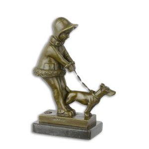 Baakman Bronzen sculptuur jong meisje - Beeld - Beeld Meisje met hond - 21,3 cm hoog
