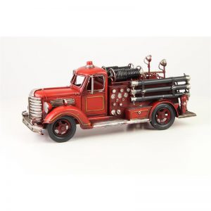Rode klassieke brandweerwagen - Beeld - Tinnen model - h17,1 cm