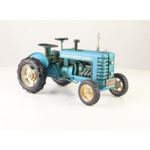 Blauwe tractor  - Beeld - Tinnen model - h16,5 cm