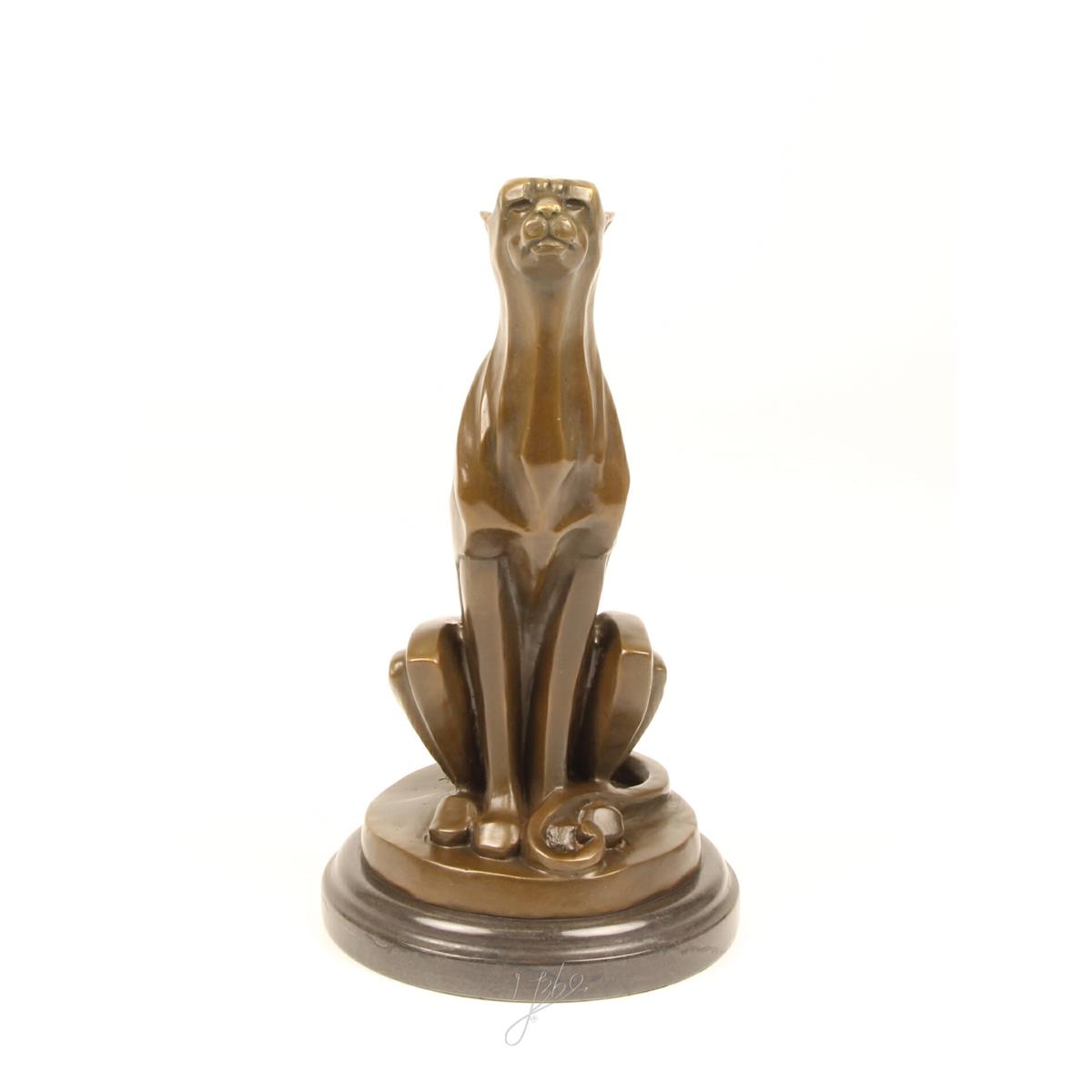 Sitting Cheetah - Bronzen beeldje - goudkleurig gepatineerd - 29,7 cm hoog
