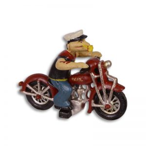 Popeye op de motor - handgemaakt - 16 cm hoogte - Gietijzeren beeld