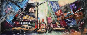 3D art Metaalschilderij New York handgeschilderd schilderij  Broadway 150x60 woonkamer / slaapkamer