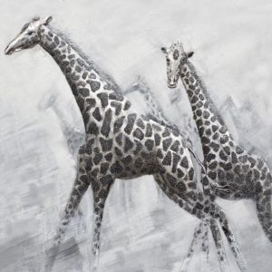Olieverfschilderij schilderij giraffen handgeschilderd 100x100 woonkamer slaapkamer