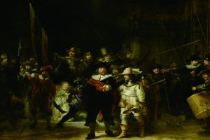 Glasschilderij Nachtwacht schilderij Rembrandt Foto print op glas 120x80 woonkamer slaapkamer