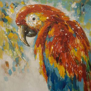 Olieverfschilderij schilderij papegaai handgeschilderd 100x100 woonkamer slaapkamer