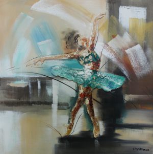 Olieverfschilderij schilderij ballerina handgeschilderd 100x100 woonkamer slaapkamer