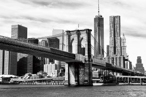 Glasschilderij New York schilderij fotokunst Brooklyn Bridge zwart wit Foto print op glas 120x80 woonkamer slaapkamer