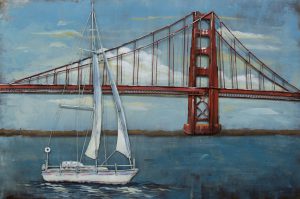 3D art Metaalschilderij Chicago  zeilen Zeilboot Golden Gate Bridge 120x80 cm