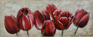 3D art Metaalschilderij Rode Tulpen 150x60 cm rood