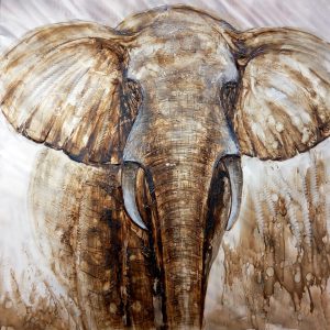 Olieverfschilderij schilderij olifant handgeschilderd 100x100 woonkamer slaapkamer