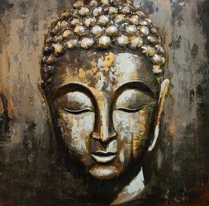 3D art Metaalschilderij Boeddha handgeschilderd schilderij  strand 100x100- woonkamer slaapkamer