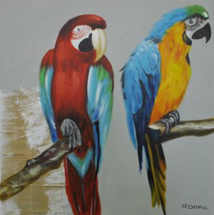 Olieverfschilderij schilderij papegaaien handgeschilderd 80x80 woonkamer slaapkamer