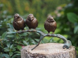 Tuinbeeld - bronzen beeld - Mussen op tak - Bronzartes - 12 cm hoog