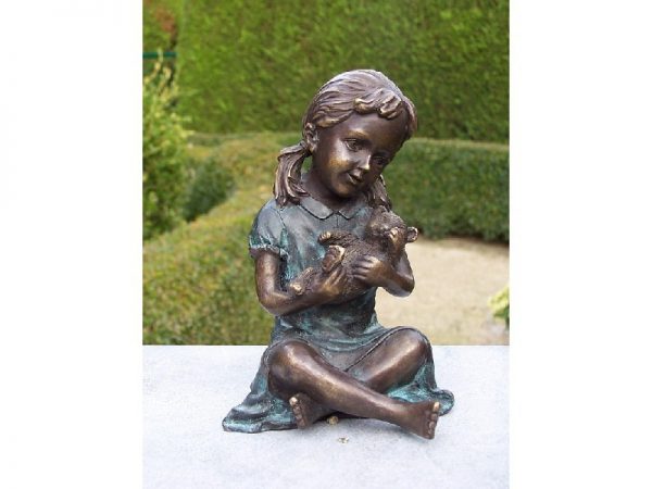 Tuinbeeld - bronzen beeld - Meisje met Teddy Beer - Bronzartes - 14 cm hoog