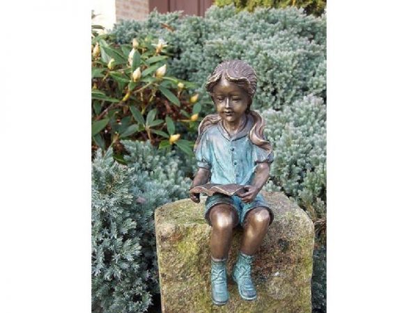 Tuinbeeld - bronzen beeld - Lezend meisje - Bronzartes - 20 cm hoog
