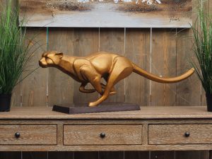 Tuinbeeld - bronzen beeld - Dravende jaguar - Bronzartes - 32 cm hoog