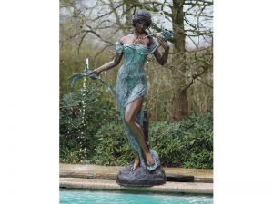 Tuinbeeld - bronzen beeld - Vrouw met bloemen fontein - 180 cm hoog