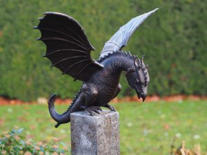 Tuinbeeld - bronzen beeld - Fontein draak zonder rots - 60 cm hoog