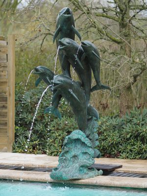 Tuinbeeld - bronzen beeld - Fontein van 5 dolfijnen - 206 cm hoog