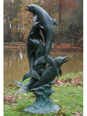 Tuinbeeld - bronzen beeld - Fontein dolfijnen - 211 cm hoog