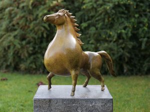 Tuinbeeld - bronzen beeld - Paard groene hot patina - 46 cm hoog