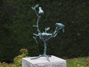 Tuinbeeld - bronzen beeld - Voederschaaltje vogels - Bronzartes - 40 cm hoog