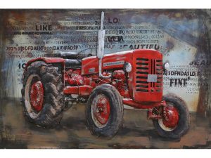 3D art Metaalschilderij - Tractor rood - handgeschilderd - 120 x 80 cm
