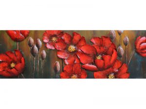 3D art Metaalschilderij - Rode bloemen - handgeschilderd - 150 x 50 cm