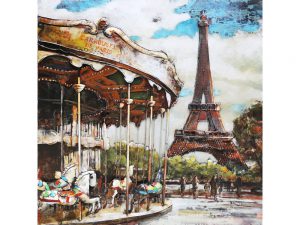 3D art Metaalschilderij - Parijs Kermis Eiffeltoren - handgeschilderd - 100 x 100 cm