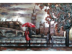 3D art Metaalschilderij - London - paraplu - Big Ben - 120 x 80 cm