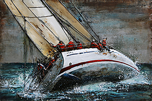 3D art Metaalschilderij - Zeilboot schuin op de wind - handgeschilderd - 120 x 80 cm