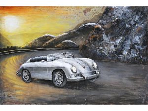 3D art Metaalschilderij - Porsche 356 Speedster & sunset - 120 x 80 cm hoog