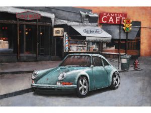 3D art Metaalschilderij - Porsche 911 blauw - 120 x 80 cm