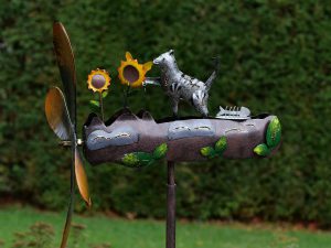 Tuinsteker - Draaimolen kat en bloemen - 143 cm hoog