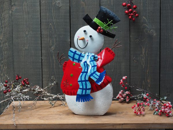 Beeld Kerst - Materiaal metaal - Sneeuwpop - 50 cm hoog - rood