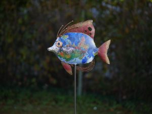 Tuinsteker - Vis op stok - 105 cm hoog