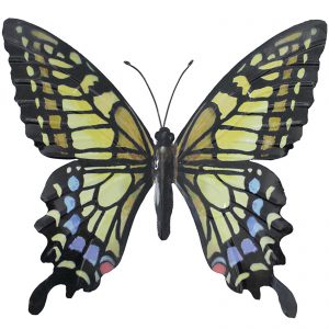 Wanddecoratie - 3D metaal vlinder geel/zwart - 3D art - voor huis en tuin