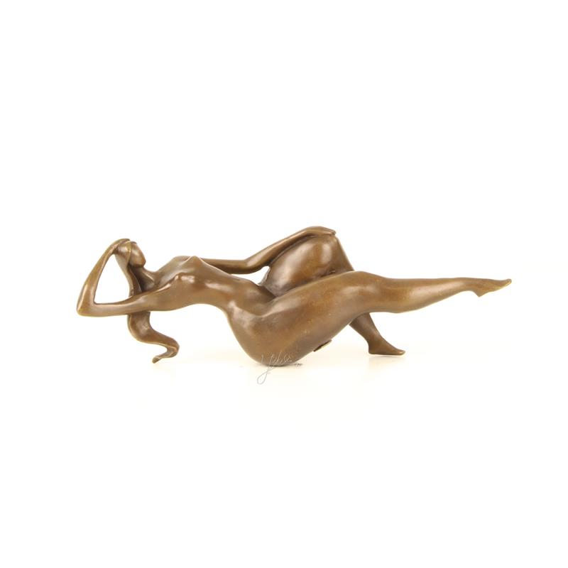 Beeld brons - Naakte liggende dame - Modern sculptuur - 9,7 cm hoog