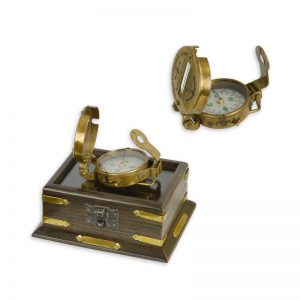 Klassiek kompas in houten doos - Messing - 5,3 cm breed - Kompas