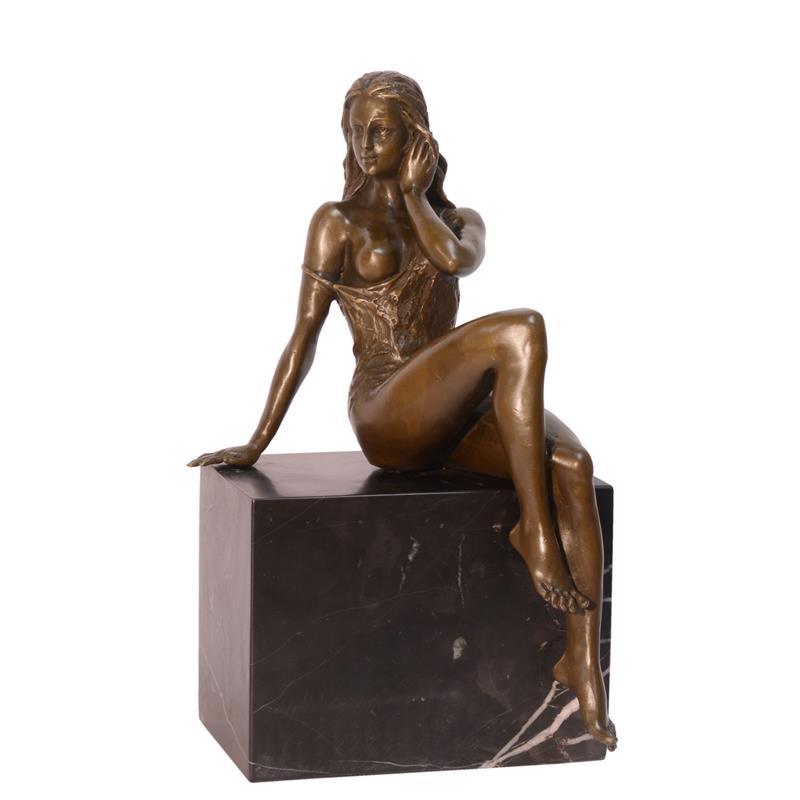 Halfnaakte dame - Sculptuur - 24,7 cm hoogte - Bronzen beeld