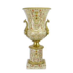 Vaas - Porselein Urn Bloemen - Bronzen elementen - 64,5 cm hoog