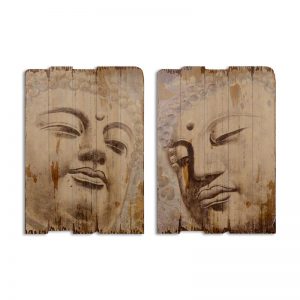 Boeddha - Vintage prints op hout - 50 cm breed - Wanddecoratie