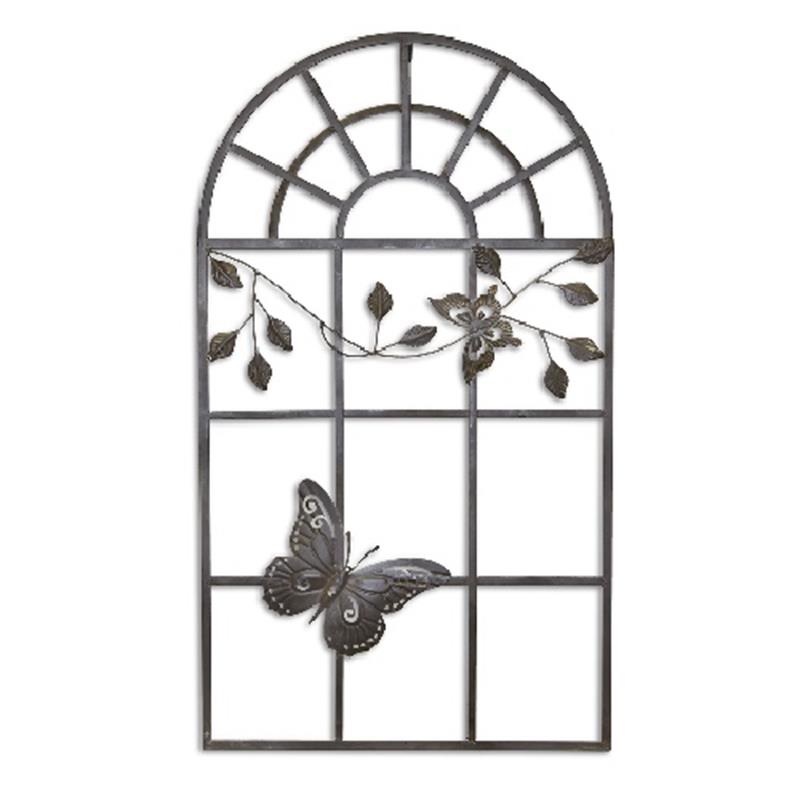 Gietijzeren raamstijl - Vlinder en bloemen - b55 cm - Wanddecoratie
