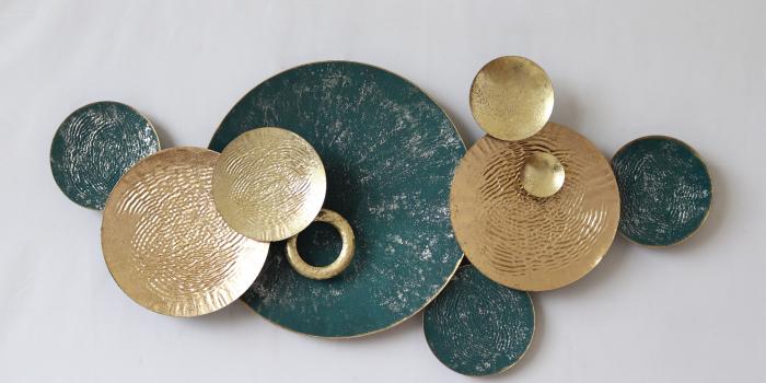116 57 cm - Wanddecoratie - Cirkels, abstracte decoratie - groen, goud - trendybywave.nl
