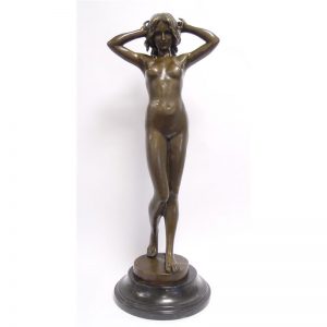 Naakte vrouw op voetstuk - bronzen beeld - h77,5 cm