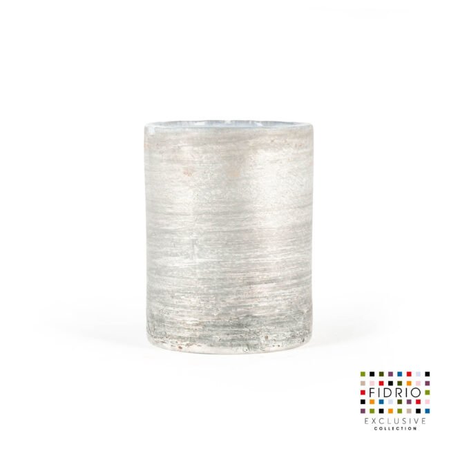 Design vaas Cilinder - Fidrio white ice - glas, mondgeblazen bloemenvaas - diameter 10 cm hoogte 13 cm