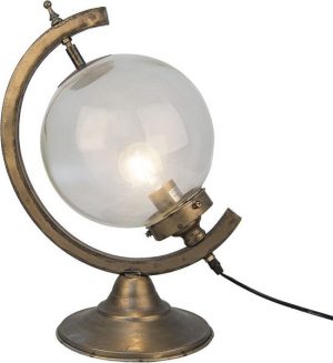 Clayre en Eef Tafellamp - Goudkleurig ijzer / glas Wereldbol - Bureaulamp - 36x25x49 cm