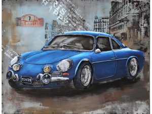 3D Metaalschilderij Blauwe sportwagen Renault Alpine A110 60X80 blauw handgeschilderd